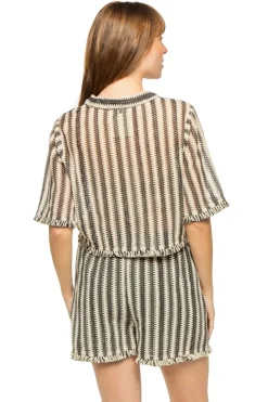 Button-Up Mesh Crop