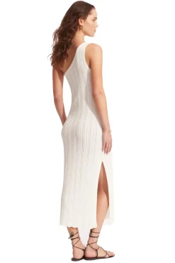 Crochet Knit Asymmetrical Midi Dress