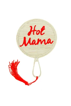 Embroidered Hot Mama Appliqu&eacute; Straw Fan