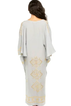 Embroidered Metallic V-Neck Maxi Dress