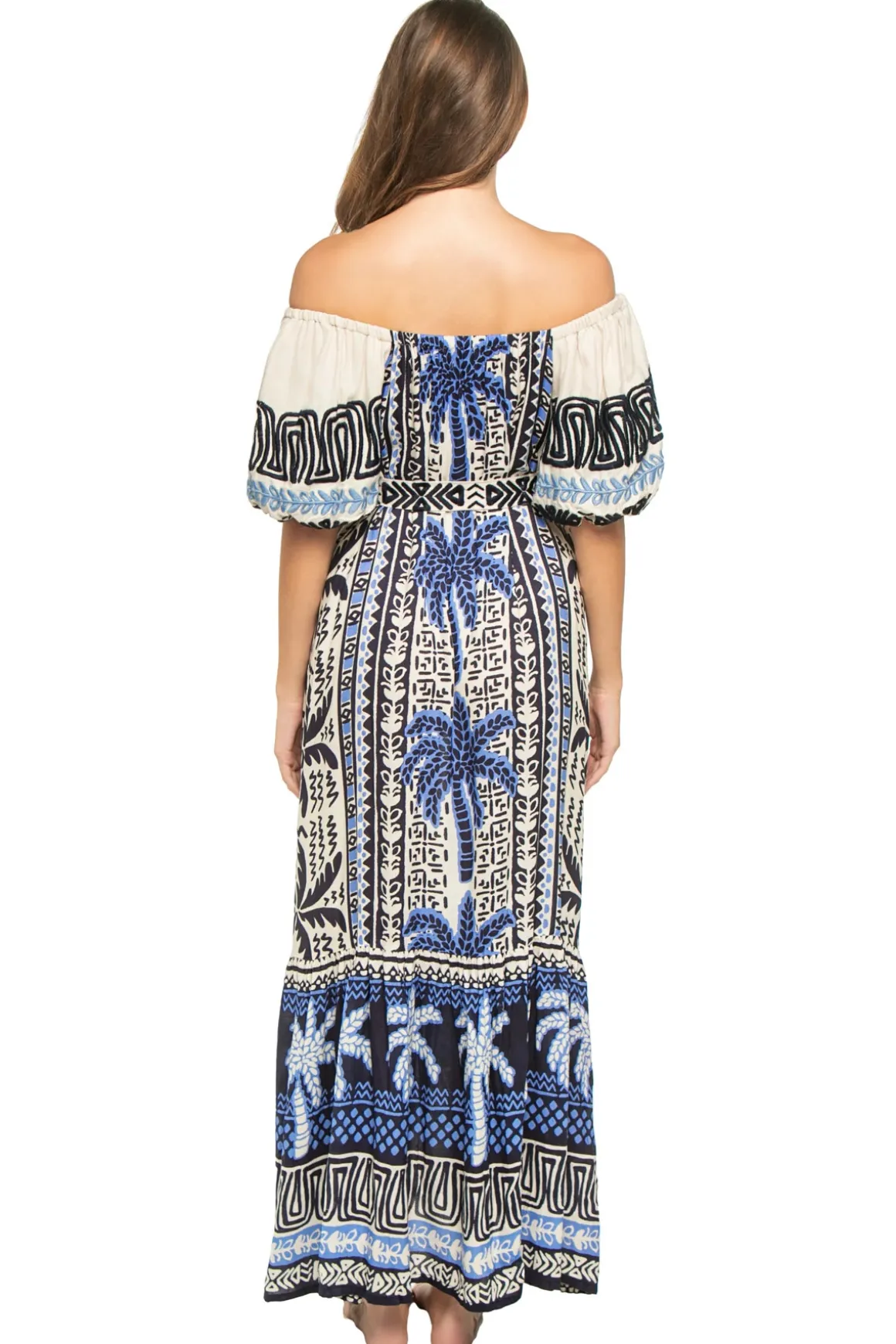 Embroidered Palm Maxi Dress