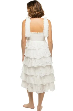 Embroidered Ruffle Midi Dress