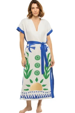 Embroidered V-Neck Midi Dress