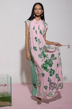 Hand Beaded Blooming Peonies Maxi Dress