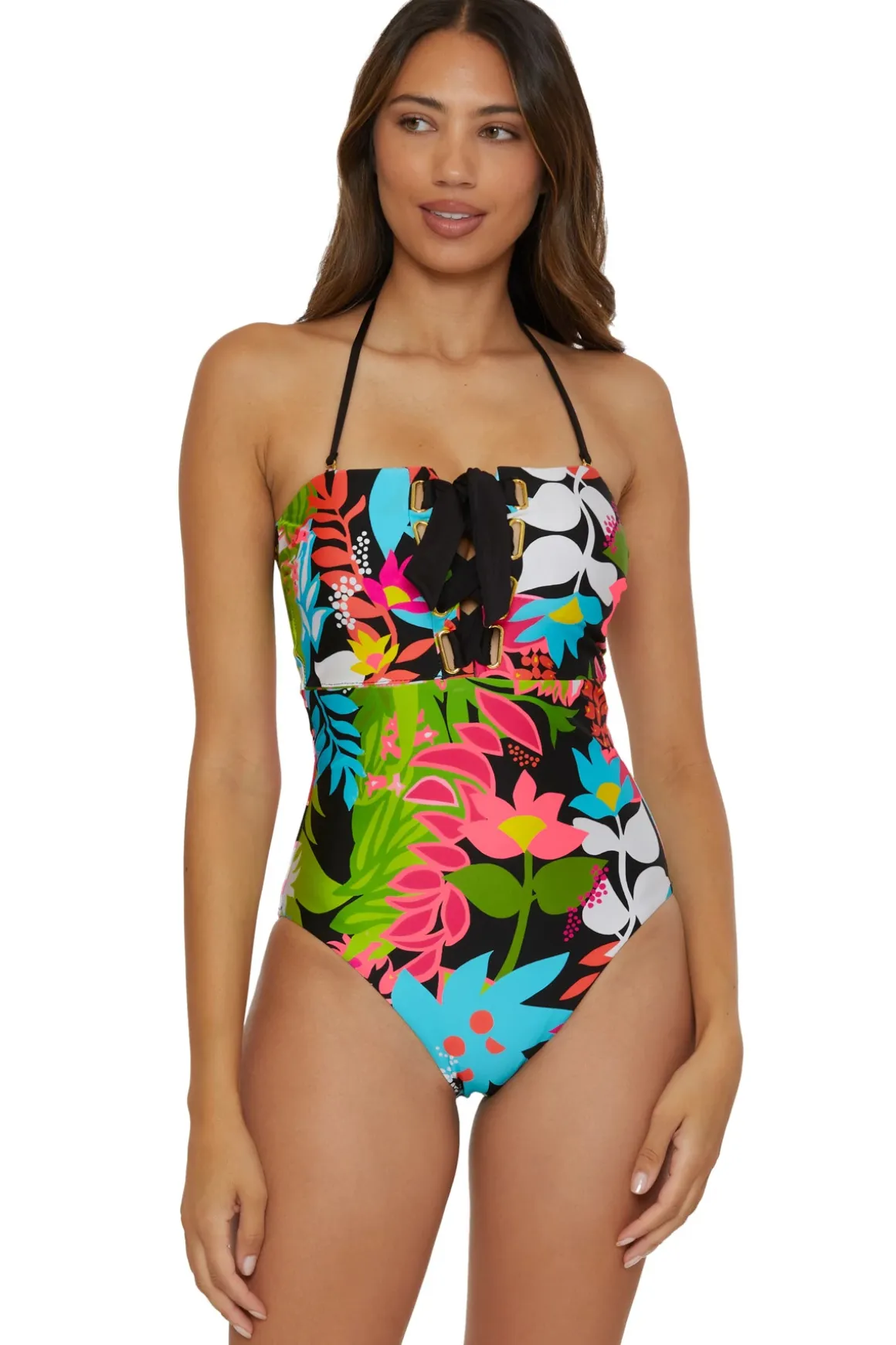 Tiki Lace-Up Bandeau One Piece Swimsuit